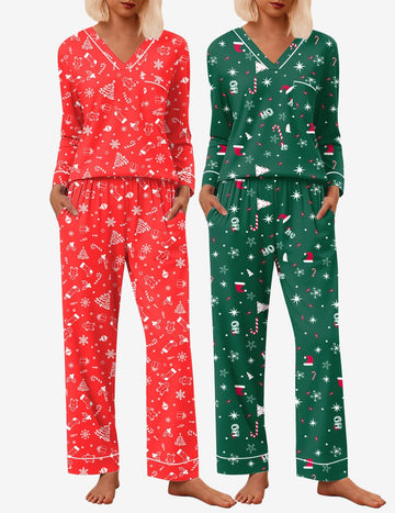 ekouaer-pyjama-set-2er-langarm-v-ausschnitt-schlafanzug image 7