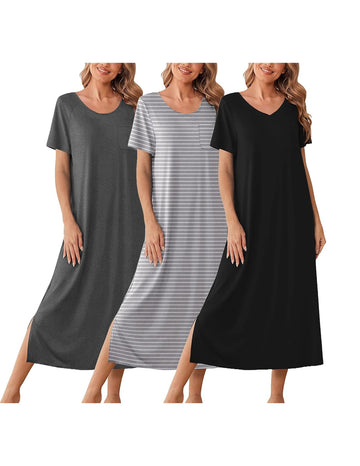 ekouaer-nightgowns-nachthemd-kurzarm-3er-pack-weich image 8