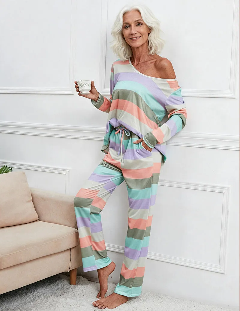 ekouaer-striped-print-schlafanzug-langarm-knopfleiste-dark-stripe image 1