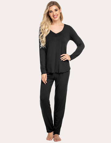 ekouaer-pajama-sets-ruched-v-neck-pyjama-set-langarm-stretch image 5