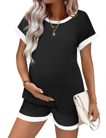 ekouaer-maternity-waffle-schlafanzug-kurzarm-top-shorts-2-teilig image 7