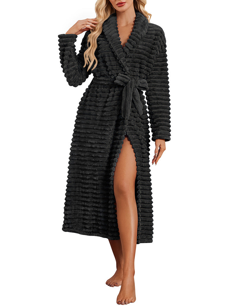 ekouaer-robes-fleece-bademantel-damen-dunkelgrau-warm image 5