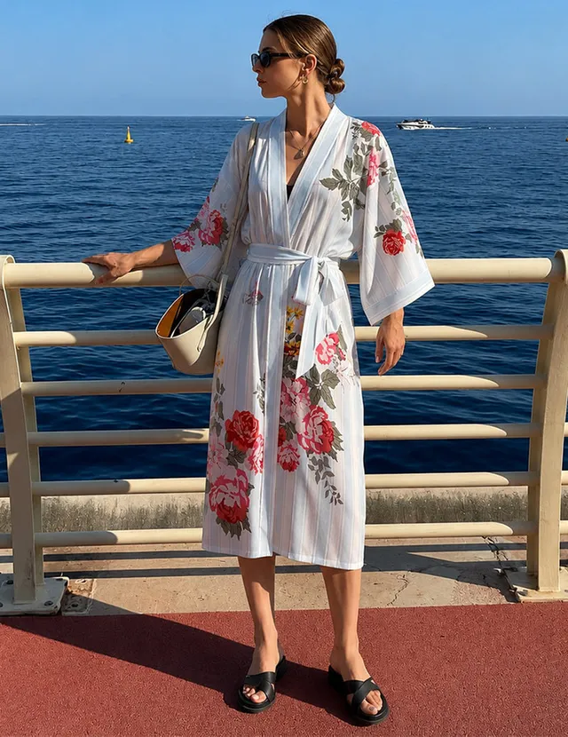 ekouaer-robes-kimono-morgenmantel-purple-floral-lyocell image 1