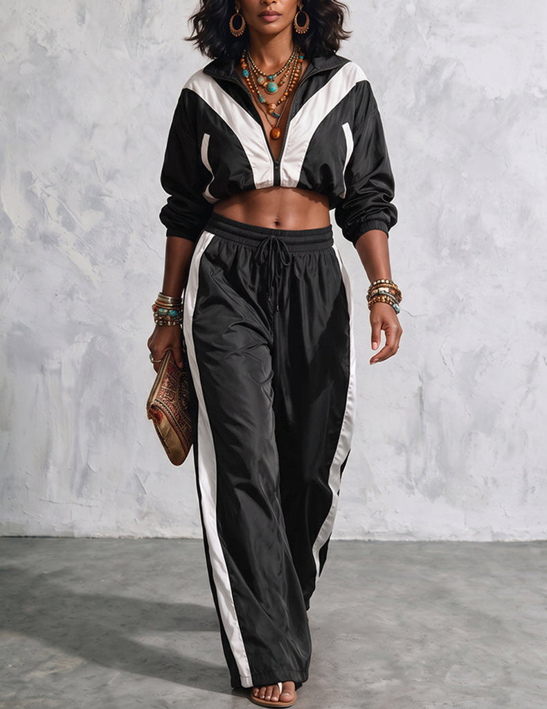 ekouaer-2-teiler-tracksuit-jacke-hose-patchwork-schwarz image 1