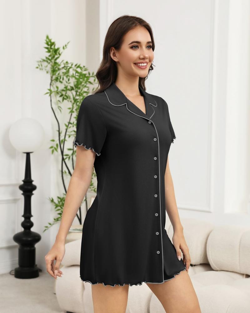 ekouaer-nightgowns-knopf-nachthemd-kurzarm-rosa-tasche image 2