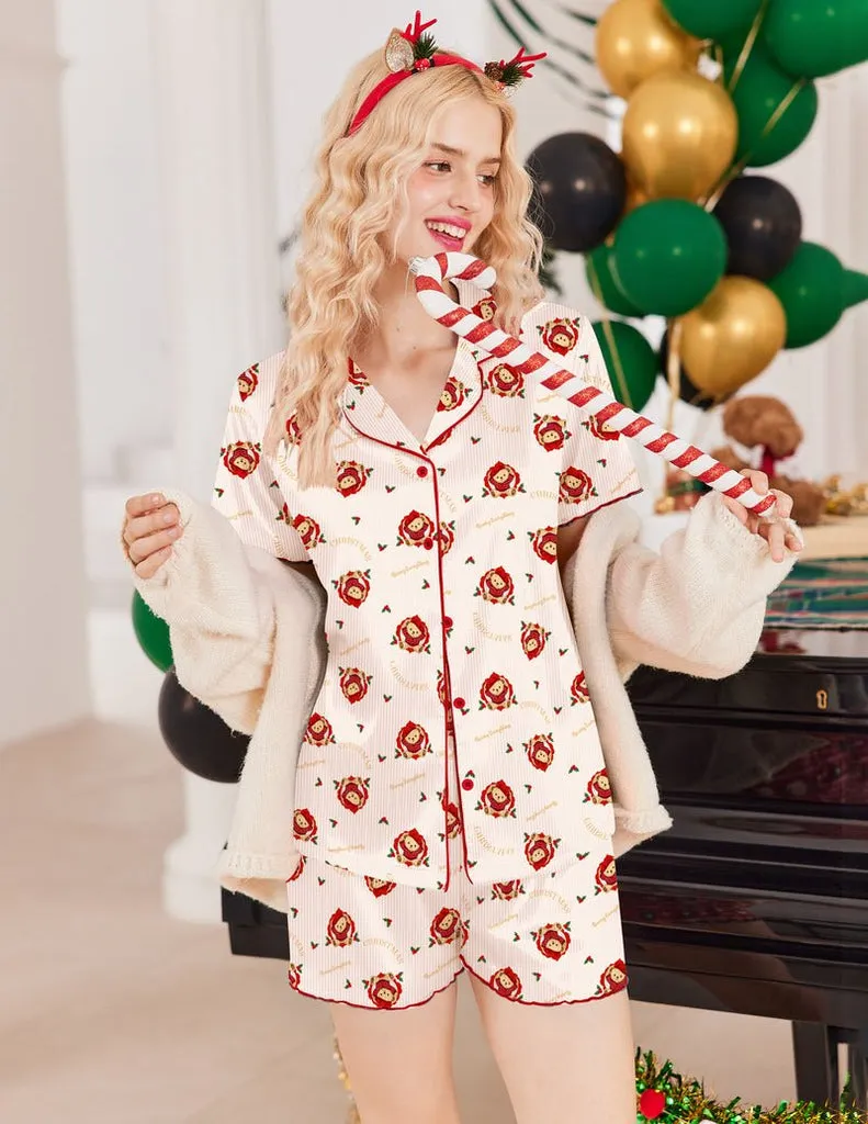 ekouaer-teddy-pyjama-set-kurz-rippstrick-knopfleiste image 1