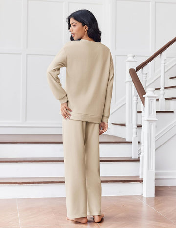 ekouaer-pajama-sets-fleece-schlafanzug-langarm-v-ausschnitt-taschen image 3
