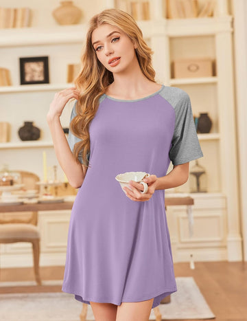 ekouaer-nightgowns-bamboo-schlafshirt-nachthemd-kurzarm image 7