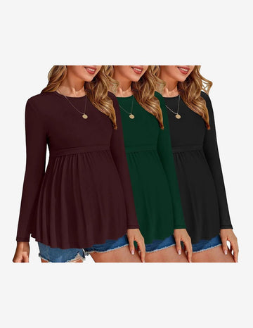 ekouaer-maternity-umstandsshirt-langarm-3er-pack-plissee image 7