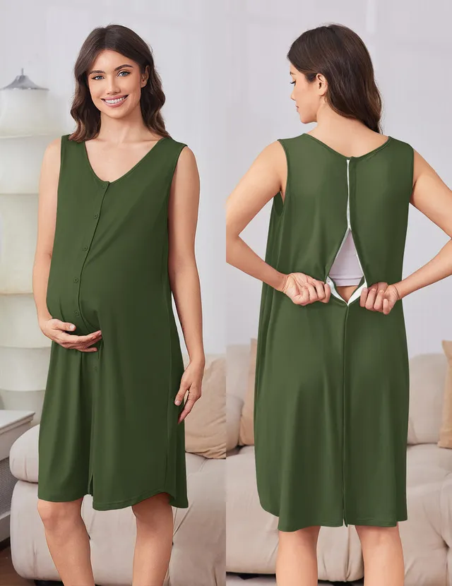 ekouaer-maternity-stillnachthemd-satin-set-morgenmantel-rosa image 1