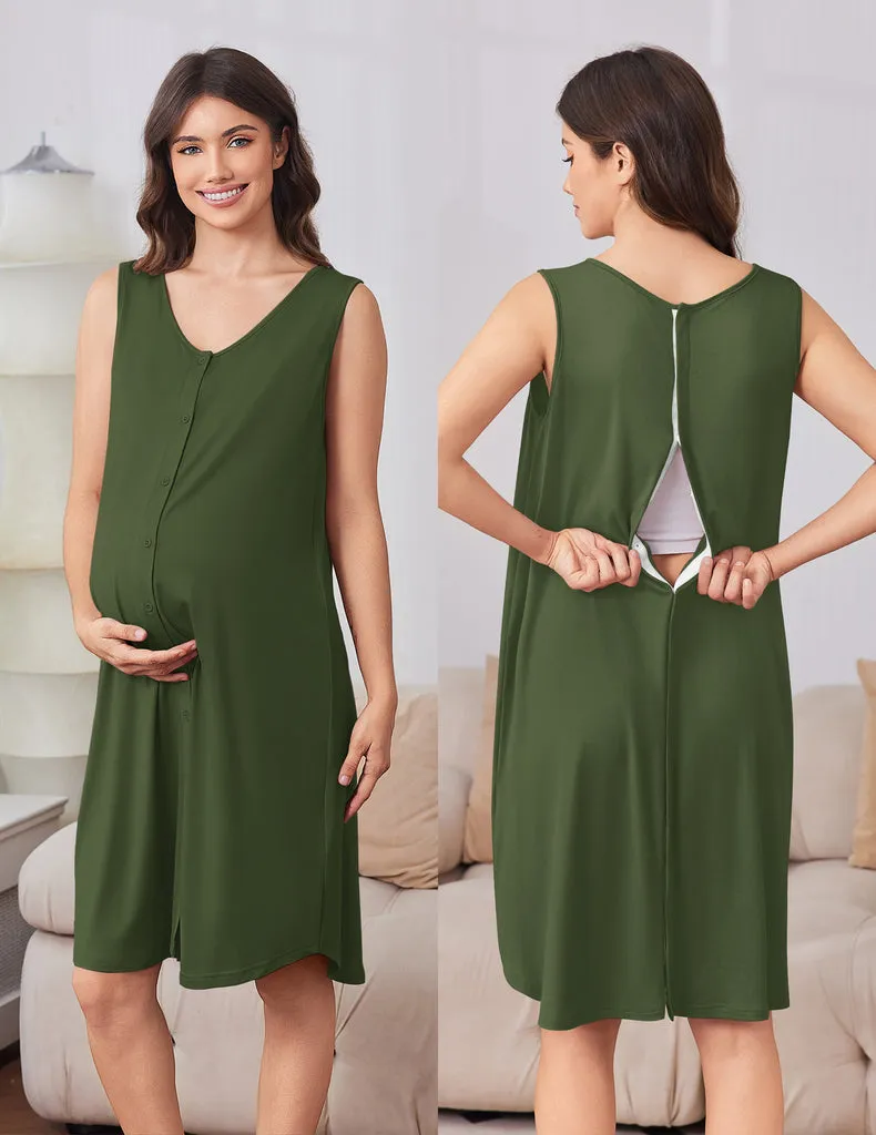 ekouaer-maternity-stillnachthemd-satin-set-morgenmantel-rosa image 1
