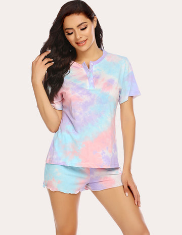 ekouaer-tie-dye-pajamas-set-schlafanzug-kurzarm-baumwolle image 5