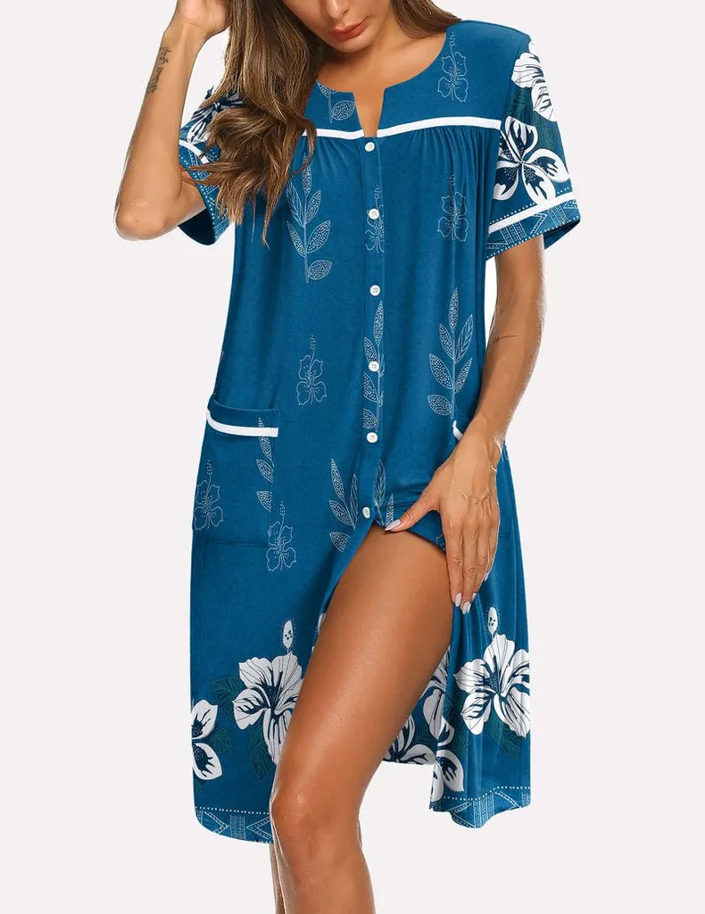 ekouaer-nightgowns-button-down-schlafhemd-kurzarm-taschen image 1