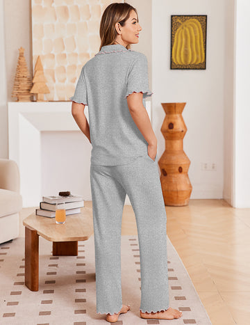 ekouaer-pajama-sets-ruffle-sleeve-pyjama-kurzarm-bedruckt image 4