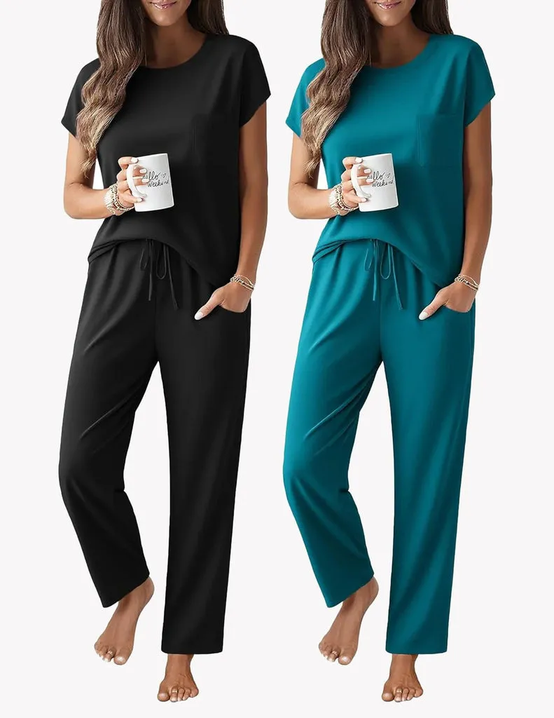 ekouaer-pajama-sets-schlafanzug-kurzarm-2er-set-mit-hose image 1