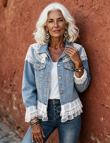 ekouaer-denim-jacke-spitze-perlen-hellblau-damen image 5