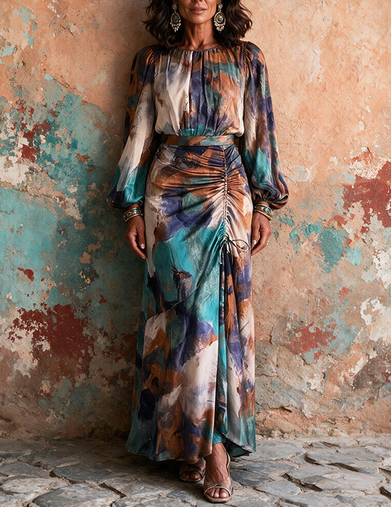 ekouaer-nightgowns-nachthemd-langarm-maxi-abstrakt-bunt image 1