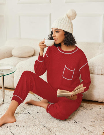 ekouaer-pajama-sets-waffle-knit-langarm-schlafanzug-waffel image 5