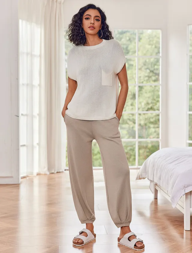 ekouaer-pajama-sets-versatile-knit-2-piece-schlafanzug-2-teilig-mit-taschen image 1