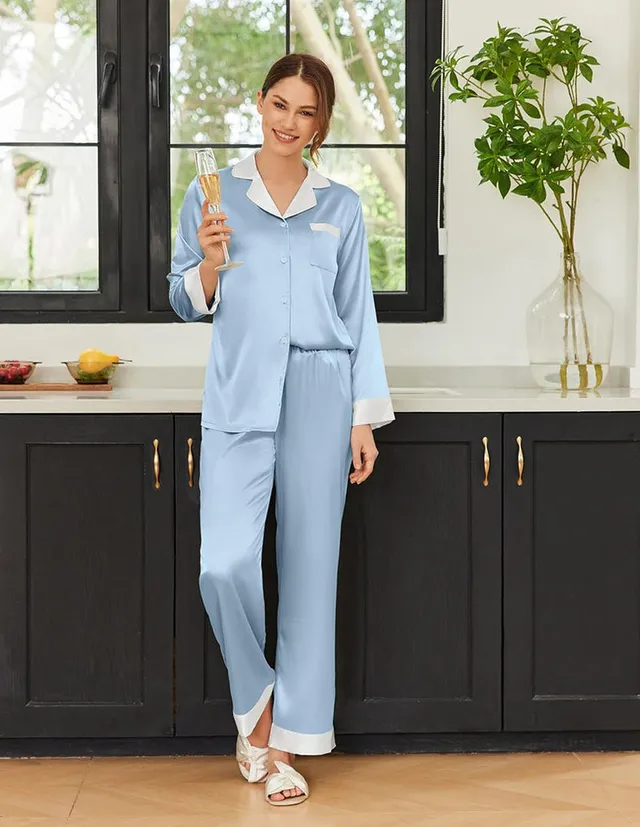 ekouaer-comfort-satin-pyjama-damen-langarm-satin-set-mit-kn-pfen image 1