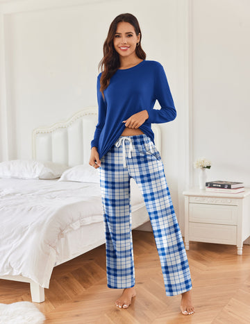 ekouaer-classic-plaid-pyjama-langarm-karo-rundhals-set image 6