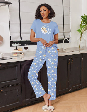 ekouaer-pajama-sets-schlafanzug-2er-pack-kurzarm-bedruckt image 3