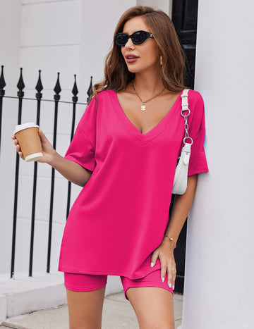 ekouaer-pajama-sets-oversized-lounge-set-shorts-v-neck-2-teilig image 8