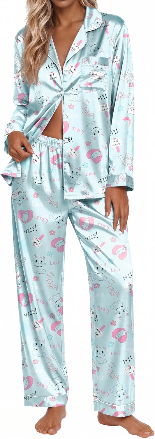 ekouaer-pajama-sets-satin-pyjama-leopard-knopfleiste-2-tlg image 6