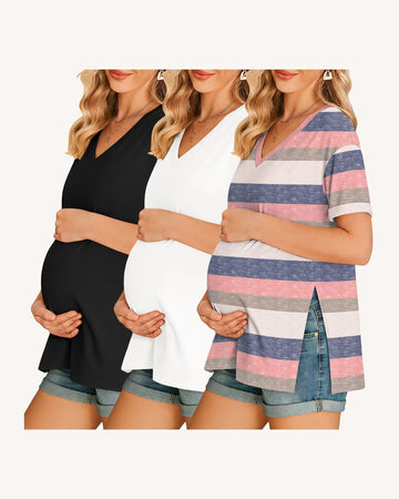 ekouaer-maternity-umstandsshirt-3er-pack-v-ausschnitt-kurz image 7