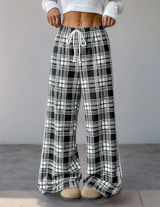 ekouaer-pajama-sets-pyjamahose-wide-leg-kariert-mit-taschen image 1