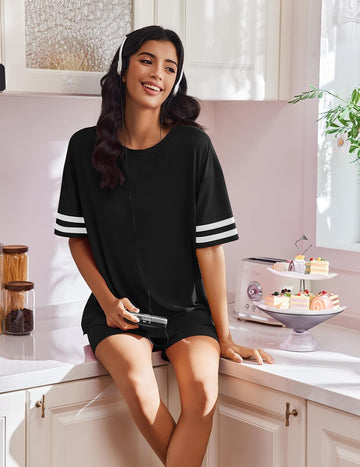 ekouaer-pajama-sets-2-teiliges-lounge-shorts-pyjama-oversized image 3