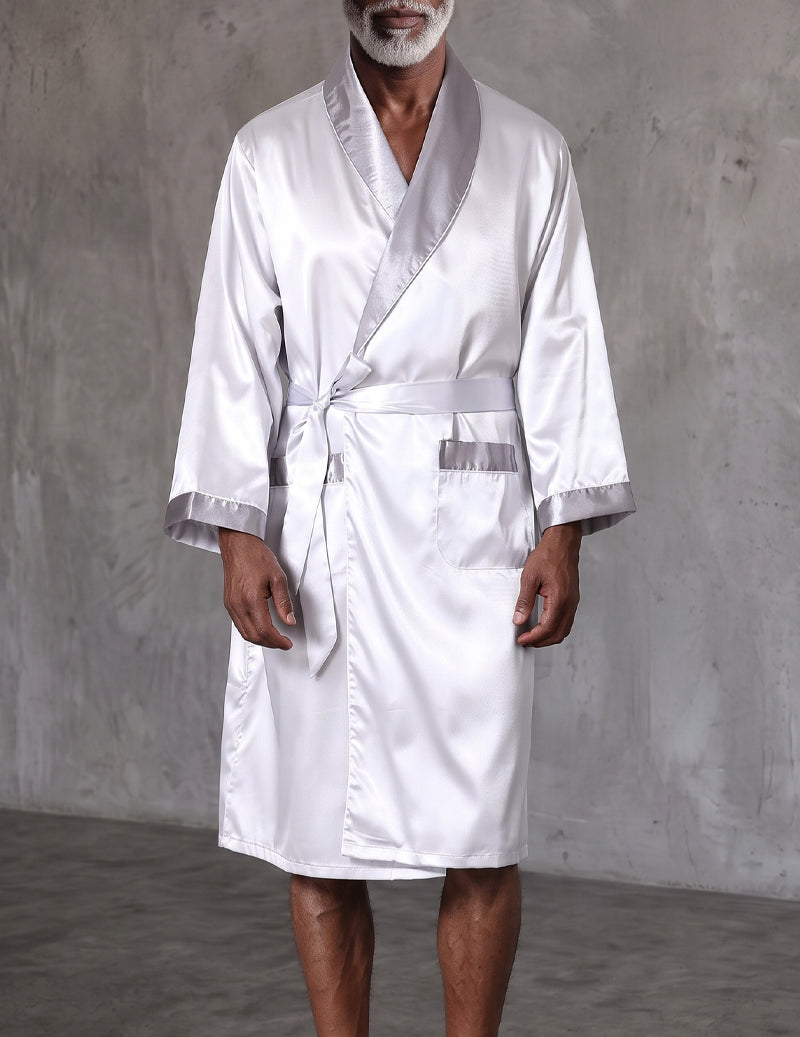 ekouaer-men-satin-morgenmantel-herren-schwarz-v-ausschnitt image 3