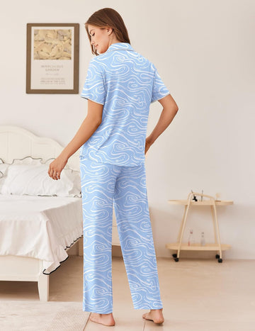 ekouaer-pajama-sets-schlafanzug-kurzarm-2-teilig-taschen image 5