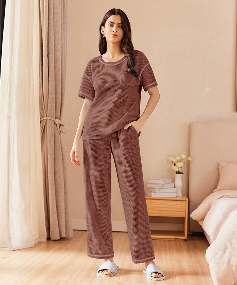 ekouaer-pajama-sets-waffle-pyjama-set-leicht-mit-taschen image 1