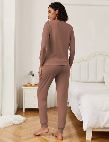 ekouaer-pajama-sets-loungeset-langarm-mit-jogger-taschen image 3