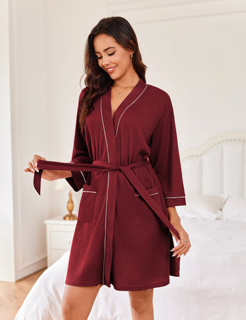 ekouaer-robes-bademantel-waffel-knielang-mit-g-rtel image 3