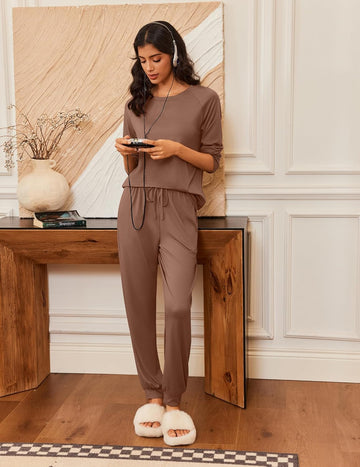 ekouaer-pajama-sets-langarm-pyjama-jogger-set-2-teilig-taschen image 3