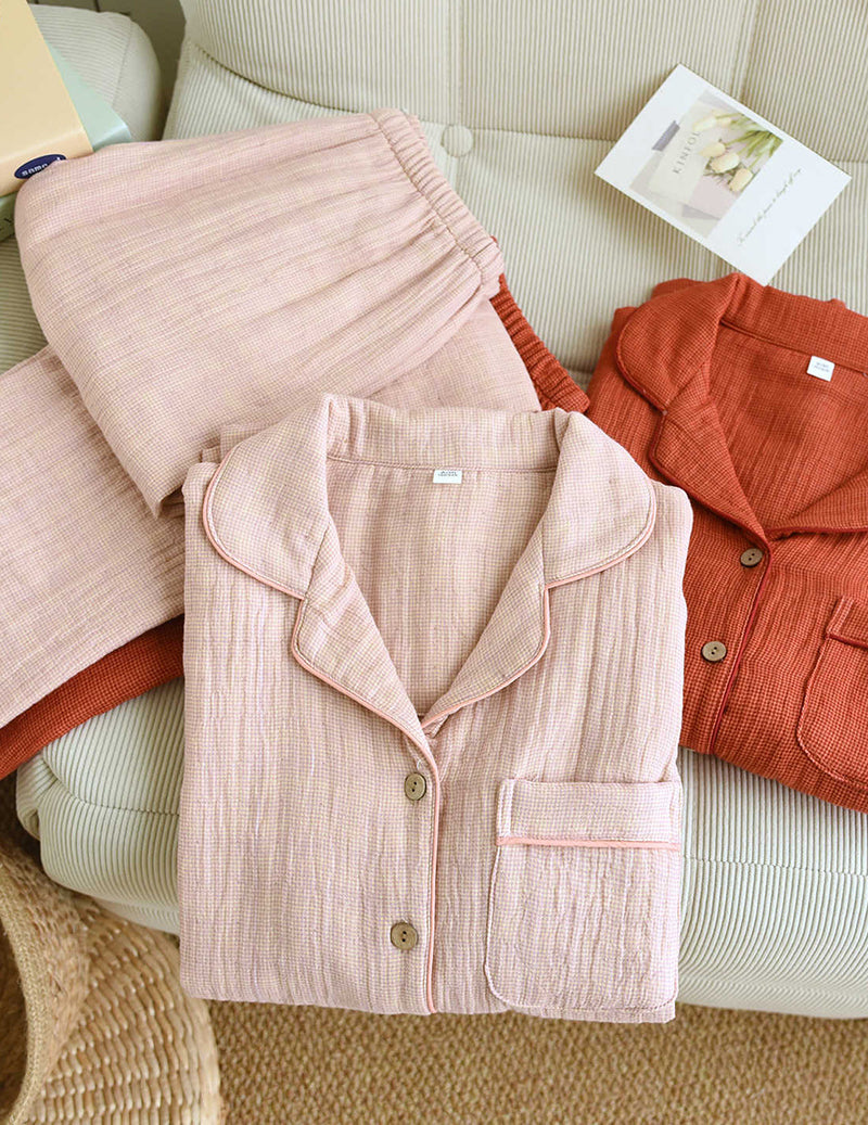 ekouaer-pajama-sets-baumwoll-schlafanzug-kariert-pink image 5