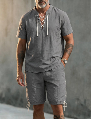 ekouaer-men-leinen-shirt-shorts-set-zweiteiler-sommer image 7