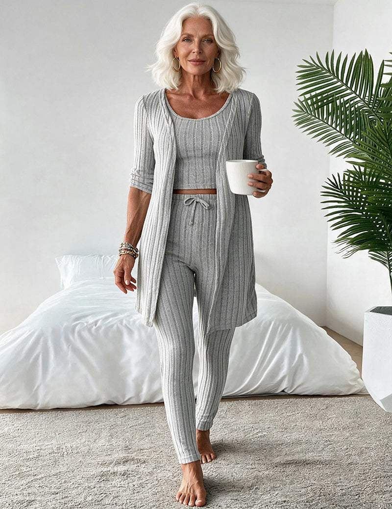 ekouaer-pajama-sets-3-teiler-rippstrick-cardigan-set image 2