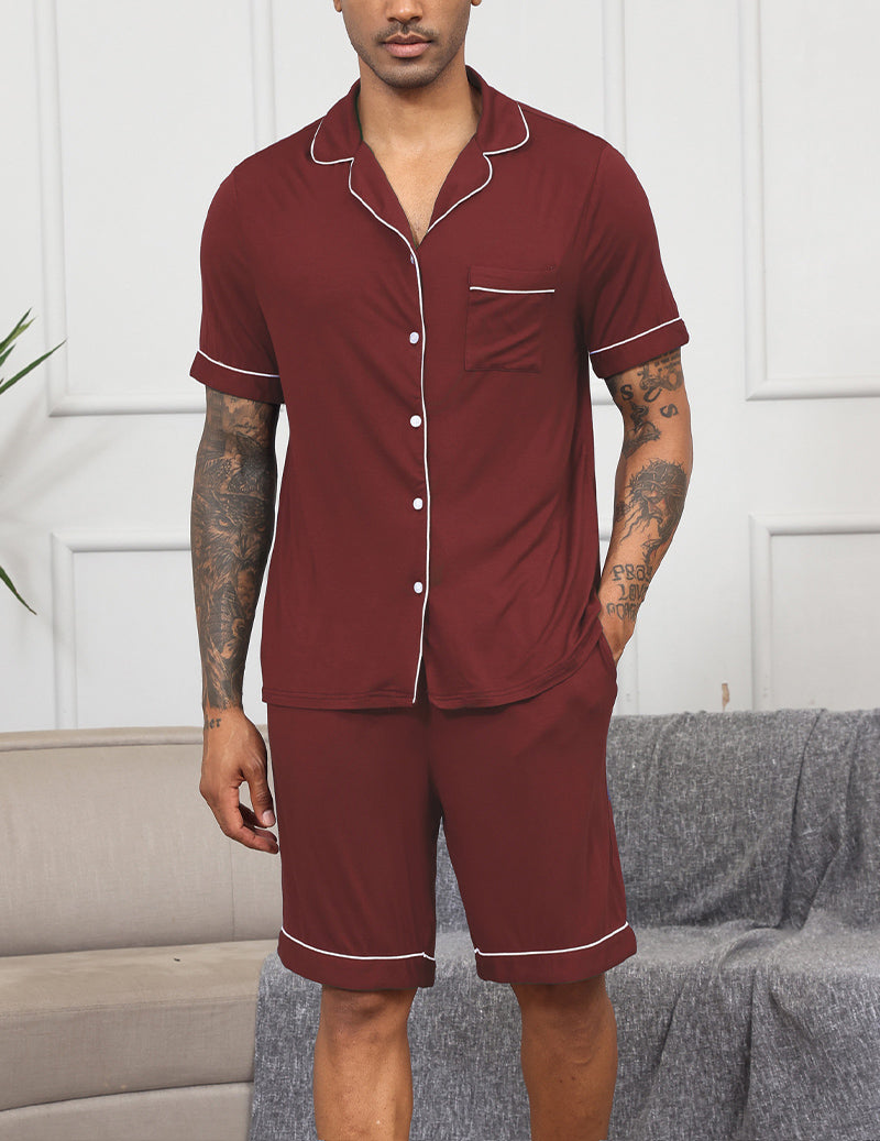 ekouaer-men-notch-pyjama-schwarz-kurzarm-viskose image 7