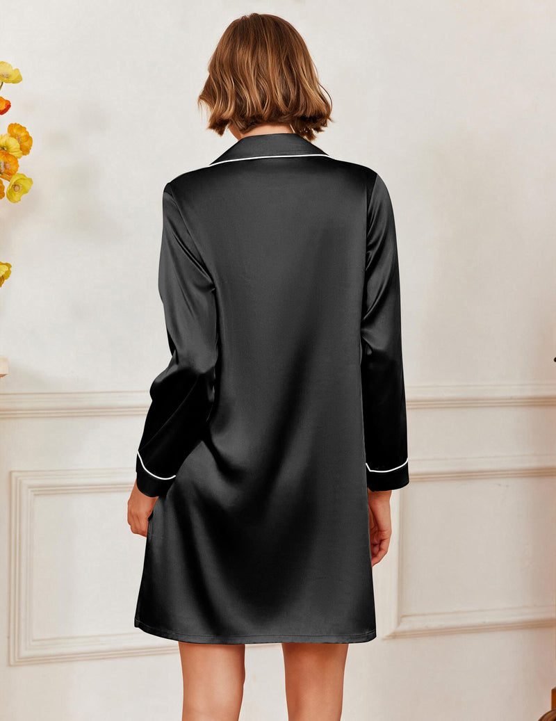 ekouaer-nightgowns-satin-nachthemd-langarm-schwarz-mit-taschen image 3