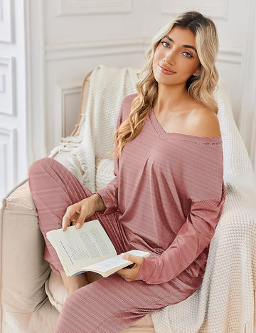 ekouaer-pajama-sets-2er-pyjama-langarm-v-ausschnitt image 3