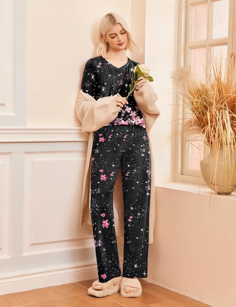 ekouaer-pajama-sets-plissee-schlafanzug-langarm-mit-taschen image 1