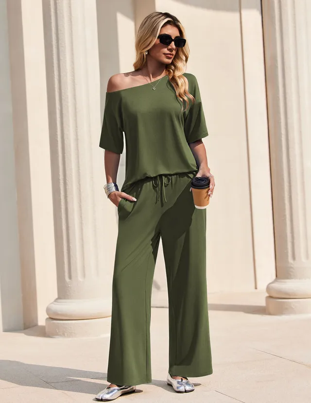 ekouaer-off-shoulder-loungeset-pyjama-2-teilig-schulterfrei image 1