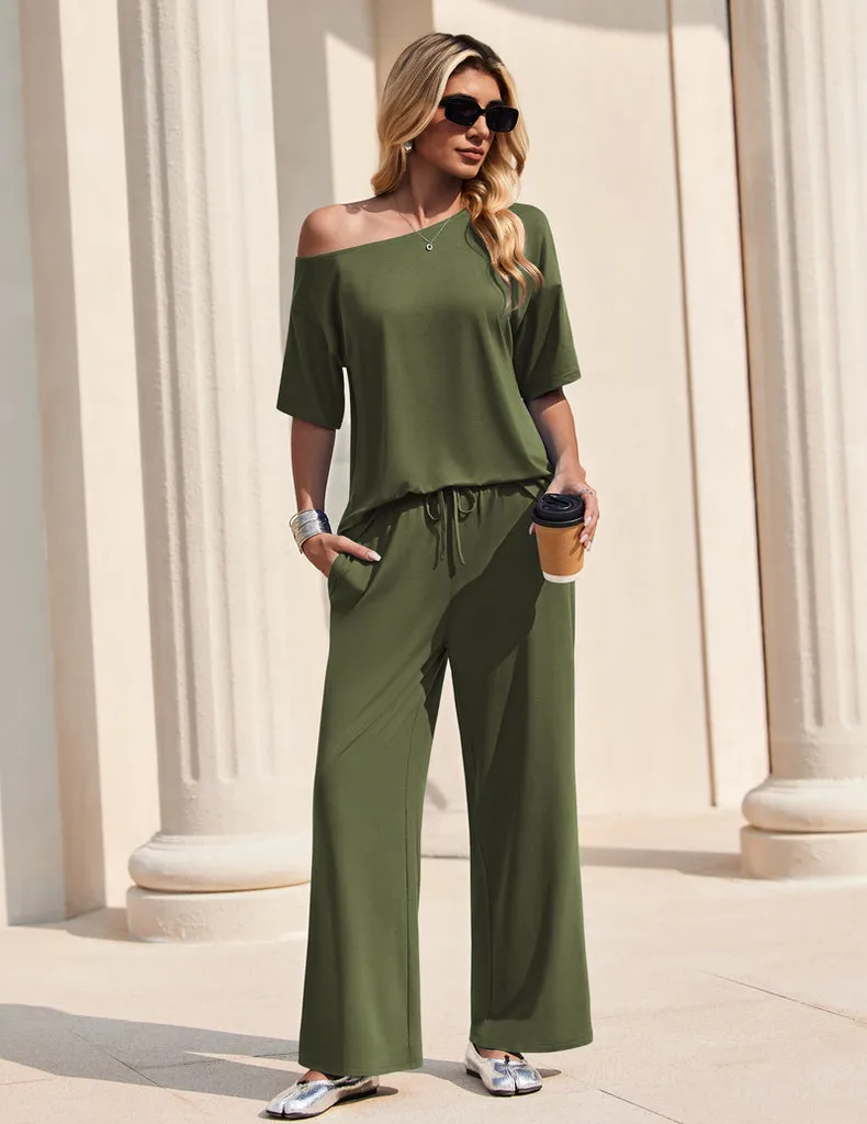 ekouaer-off-shoulder-loungeset-pyjama-2-teilig-schulterfrei image 1