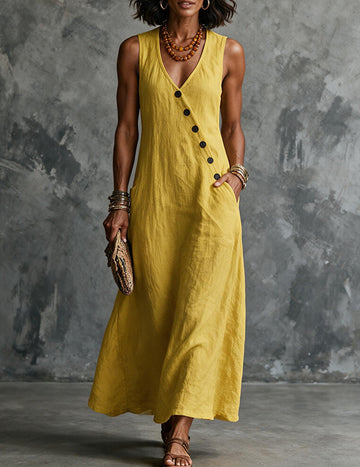 ekouaer-nightgowns-leinen-midi-kleid-v-ausschnitt-taschen image 7