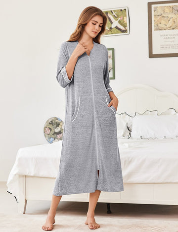 ekouaer-robes-morgenmantel-reissverschluss-3-4-arm image 7