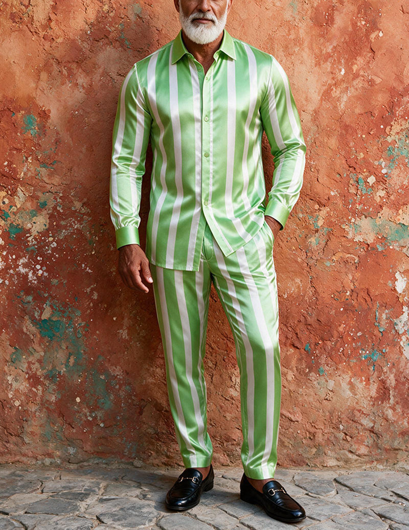 ekouaer-men-satin-pyjama-orange-stripe-m-hemd-hose image 6