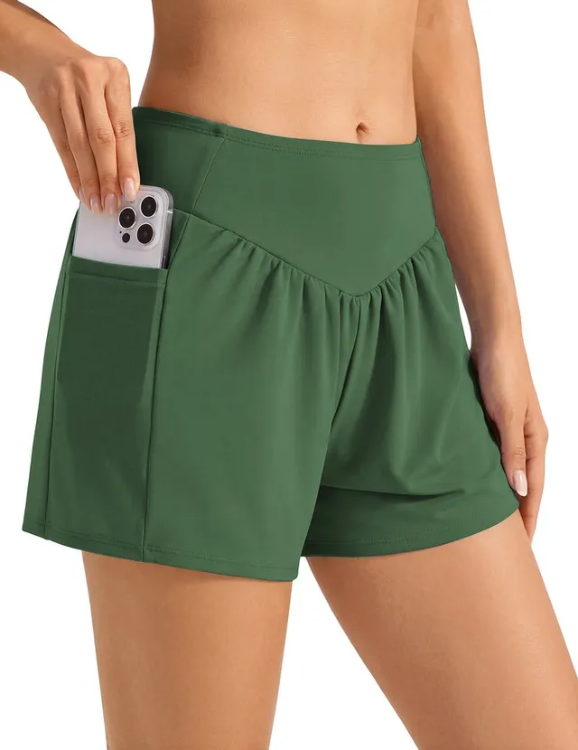ekouaer-swimwear-high-waist-badeshorts-rosa-taschen image 1